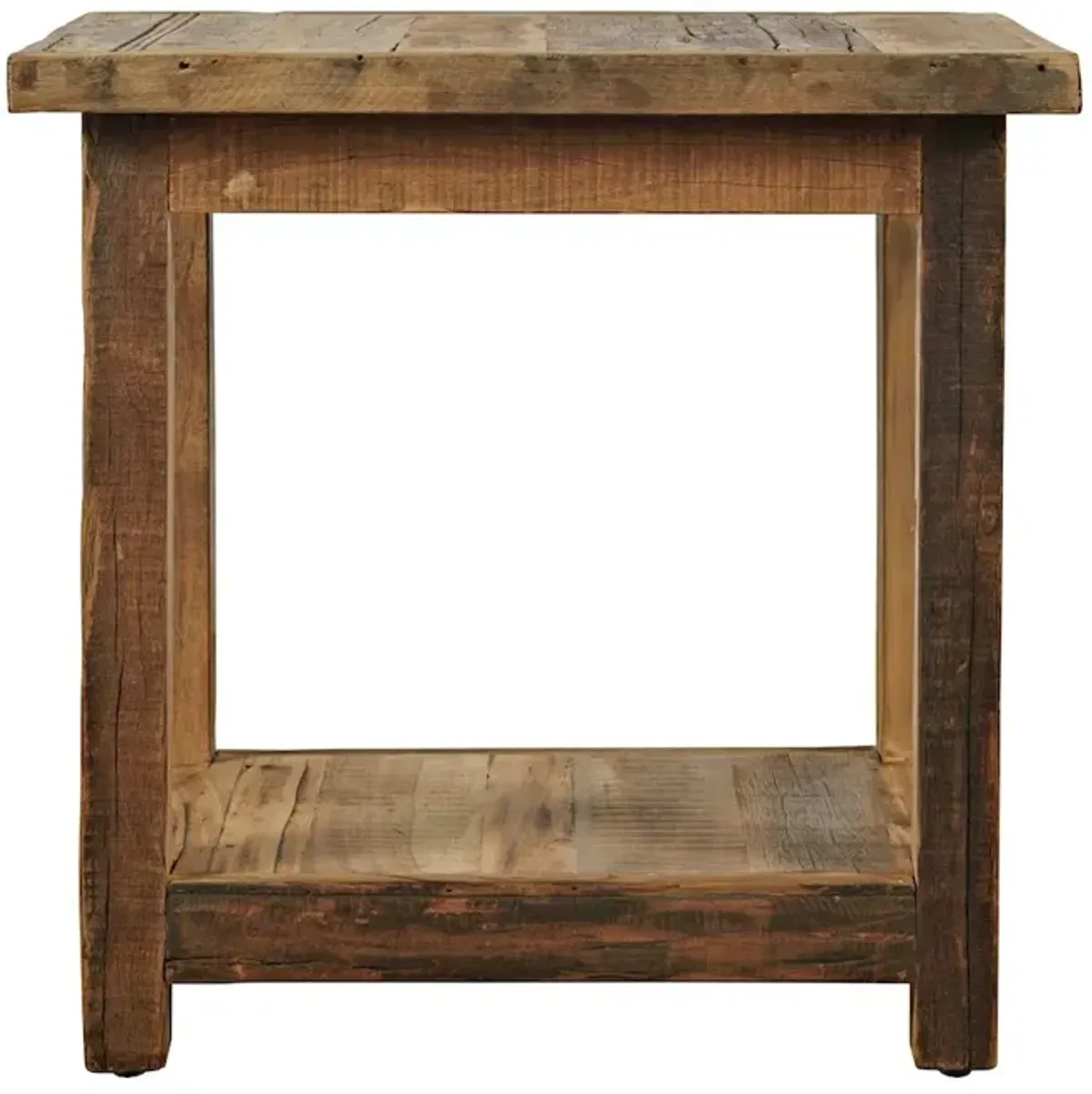 Jofran Reclamation Rustic Reclaimed Solid Wood Chairside End Table with Storage Shelf