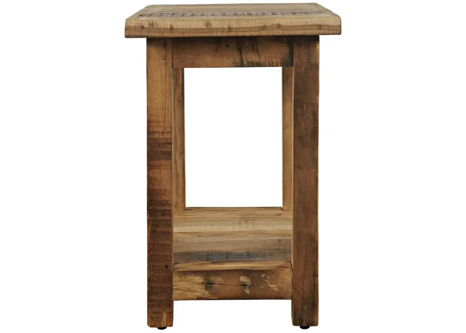 Jofran Reclamation Rustic Reclaimed Solid Wood Chairside End Table with Storage Shelf