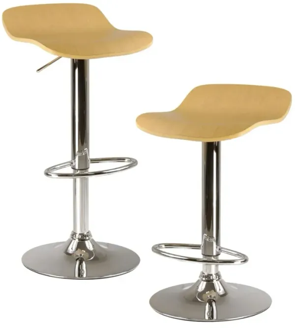 Kallie set of 2 Air Lift Adjustable Stool, Cappuccino Color Wood Veneer Top and Metal Base