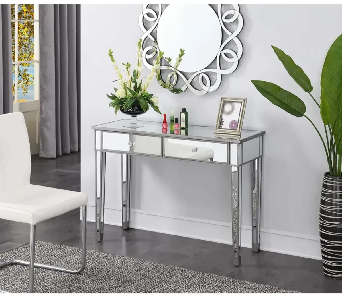 Convenience Concepts Gold Coast Mirrored 2 Drawer Desk