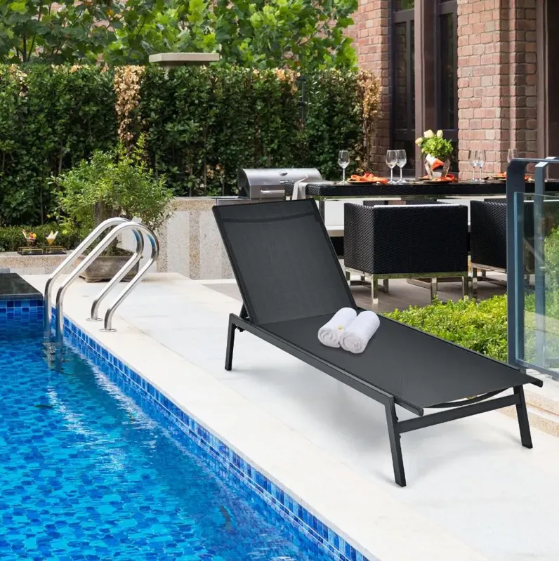 Outdoor Reclining Chaise Lounge Chair with 6-Position Adjustable Back