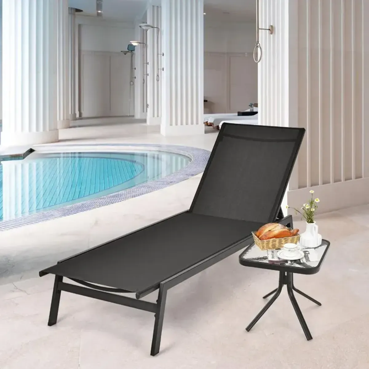 Outdoor Reclining Chaise Lounge Chair with 6-Position Adjustable Back