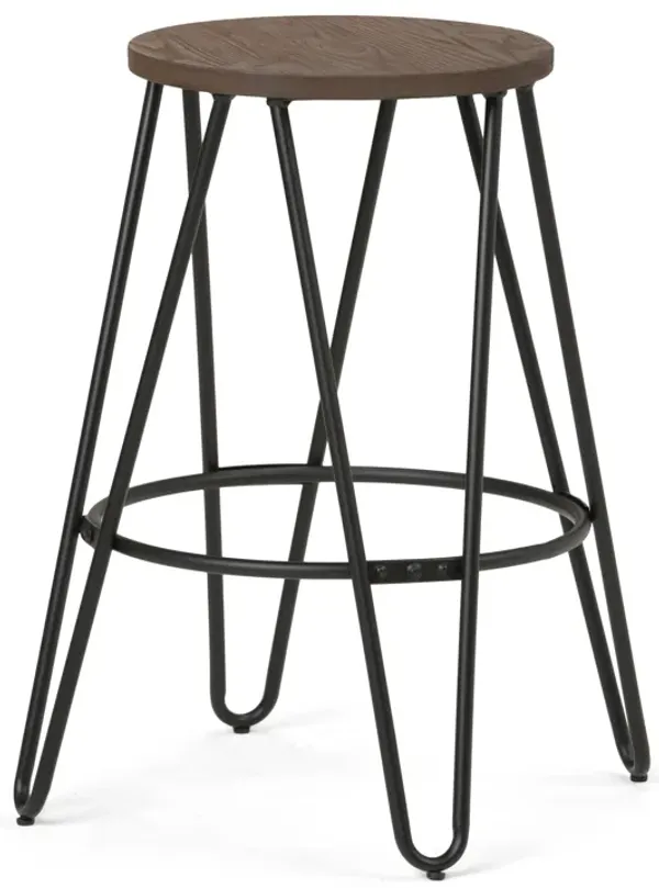 Simeon Industrial Metal 24 inch Metal Counter Height Stool with Wood Seat in Cocoa Brown / Black