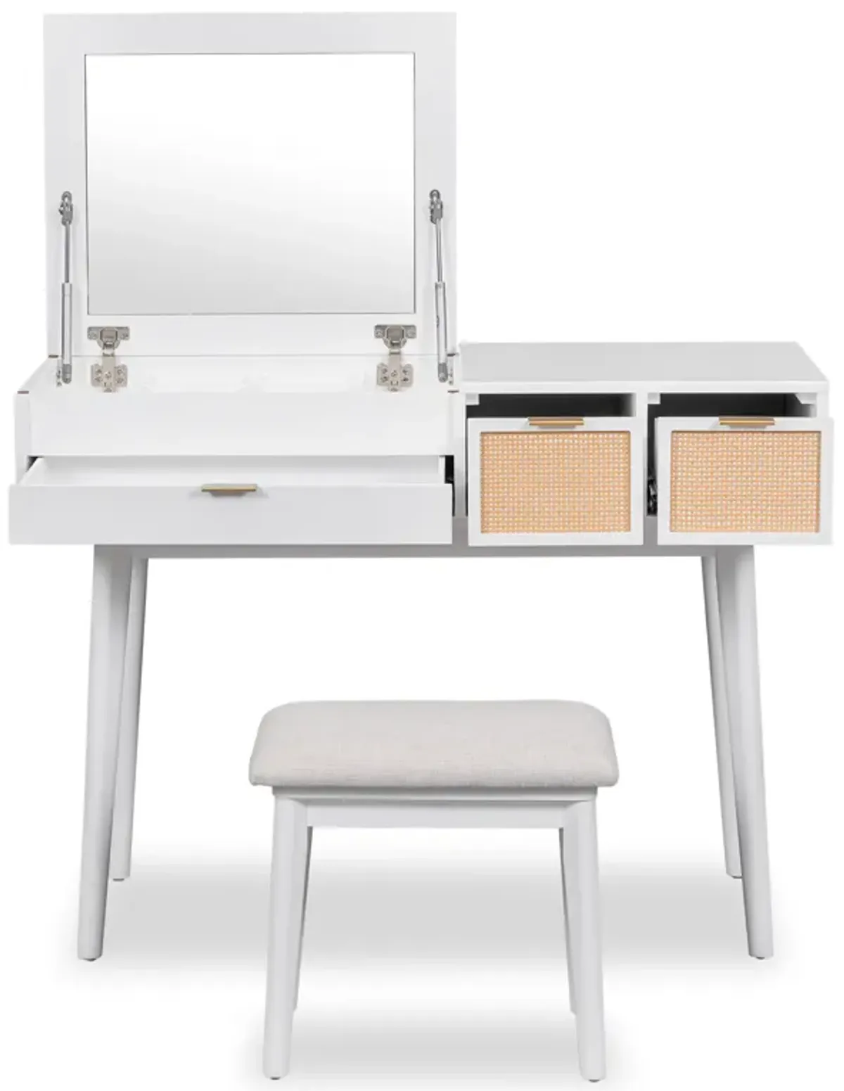 Gewnee Classic Wood Makeup Vanity Set with Flip-top Mirror and Stool