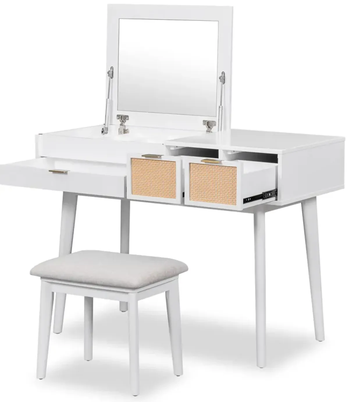 Gewnee Classic Wood Makeup Vanity Set with Flip-top Mirror and Stool