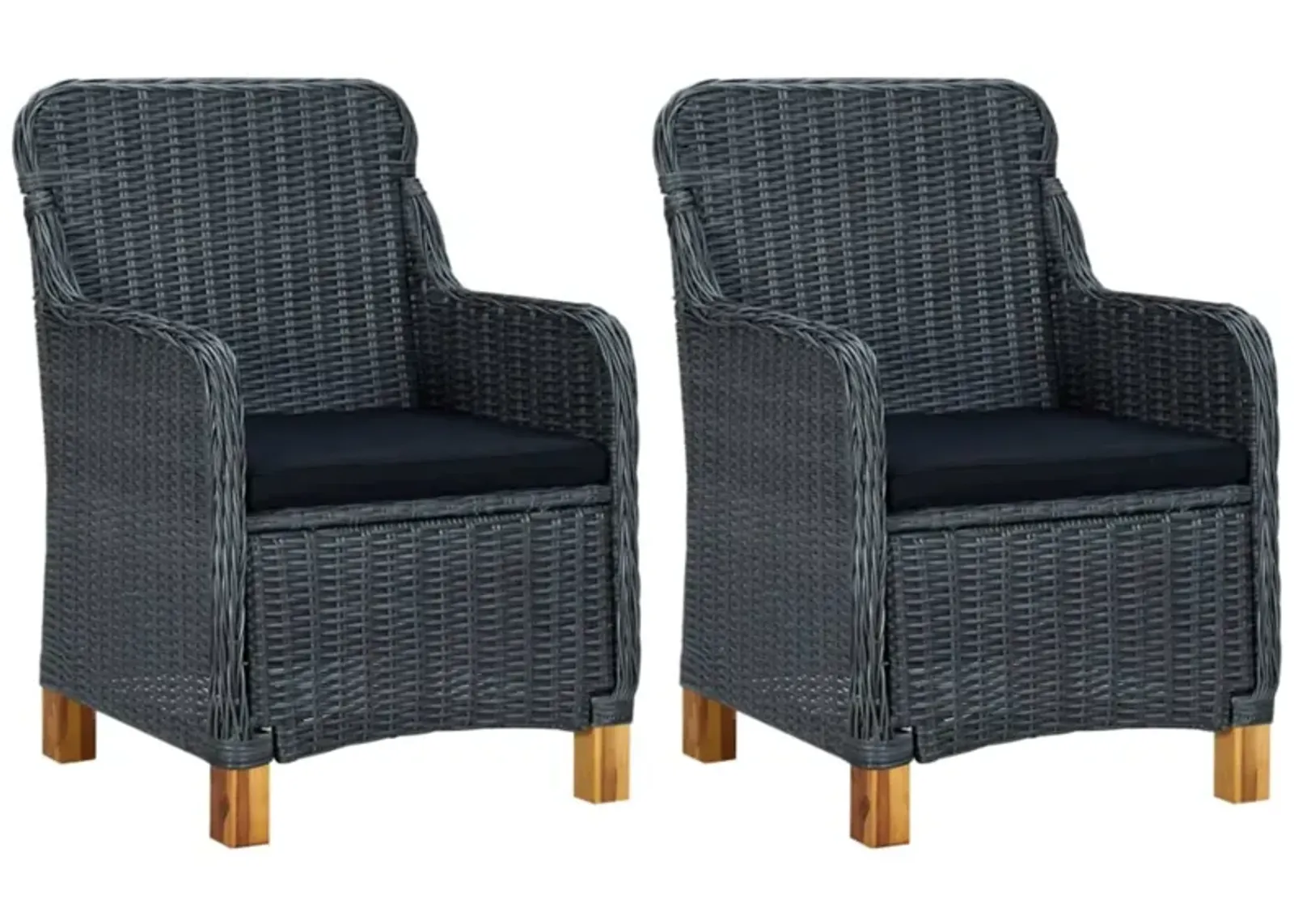 vidaXL Garden Chairs with Cushions 2 pcs Poly Rattan Dark Gray