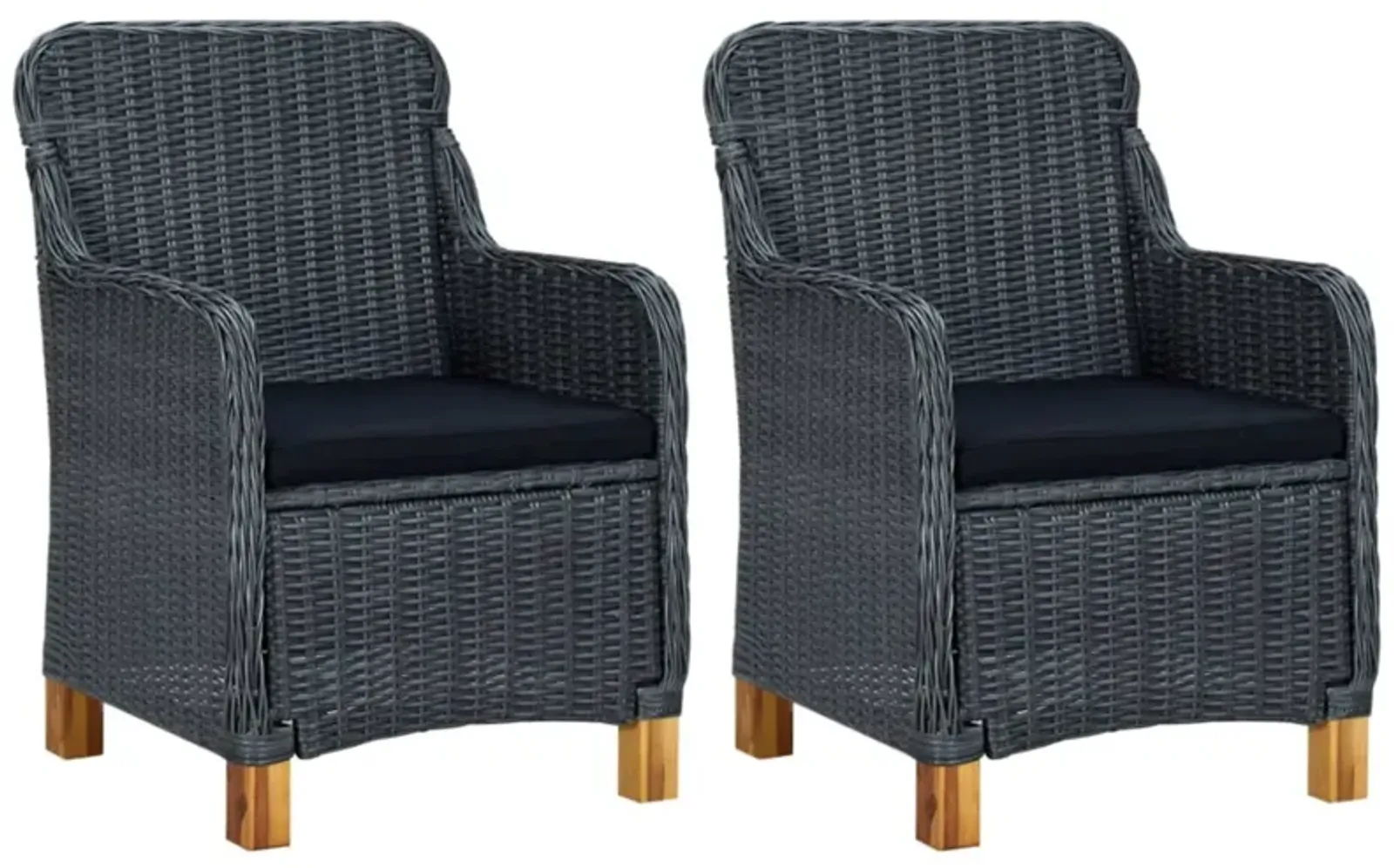 vidaXL Garden Chairs with Cushions 2 pcs Poly Rattan Dark Gray