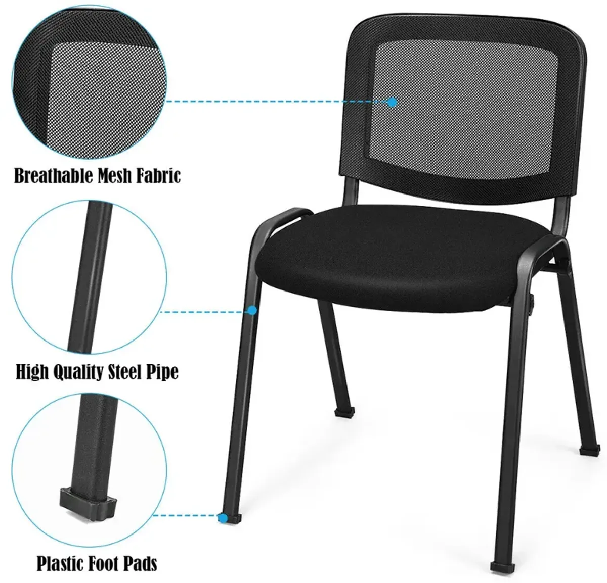 Costway Set of 5 Conference Chair Mesh Back Office Waiting Room Guest Reception Black