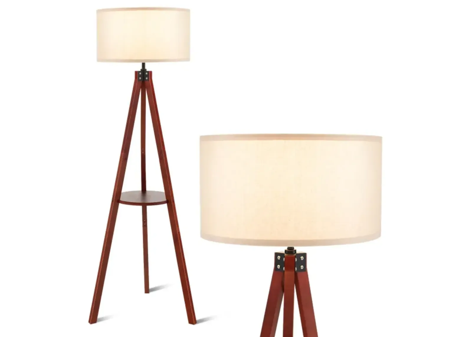 Hivvago Tripod Floor Lamp Wood Standing Lamp with Flaxen Lamp Shade and E26 Lamp Base-Brown