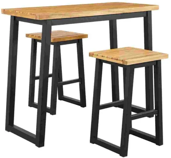 3 Piece Counter Height Table Set with Metal Sled Base, Black and Brown-Benzara