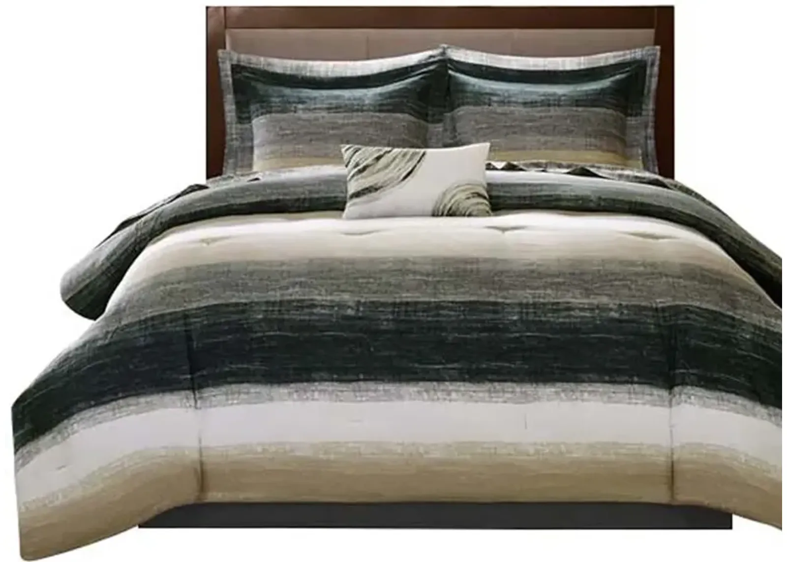 Gracie Mills Ianne Modern 9-Piece Watercolor Stripe Comforter Set with Cotton Bed Sheets