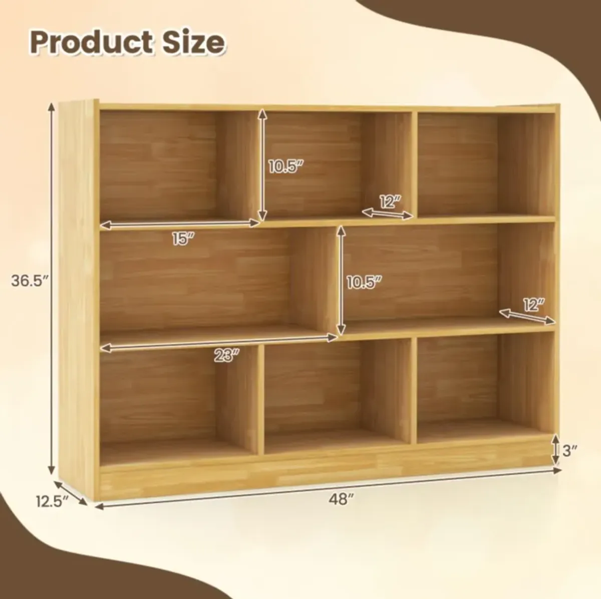 Hivvago 3-Tier Open Bookcase 8-Cube Floor Standing Storage Shelves