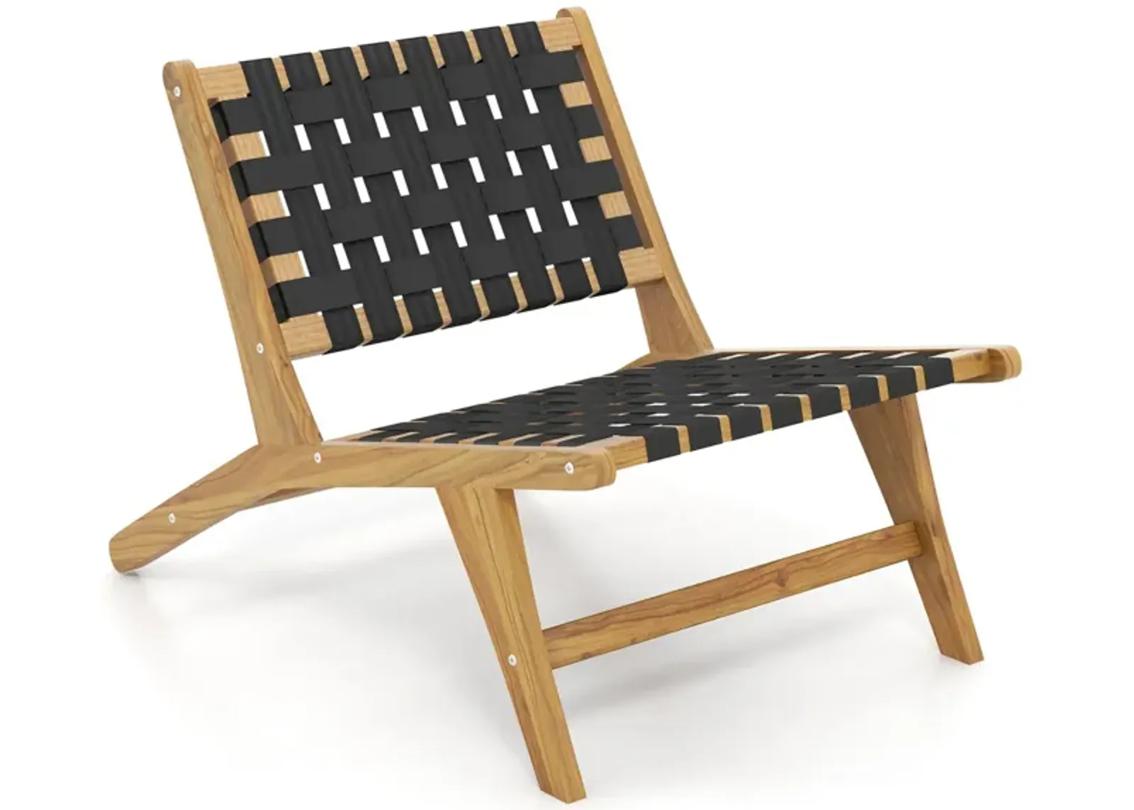 Indoor Patio Teak Wooden Chair with Woven Webbing Seat and Backrest