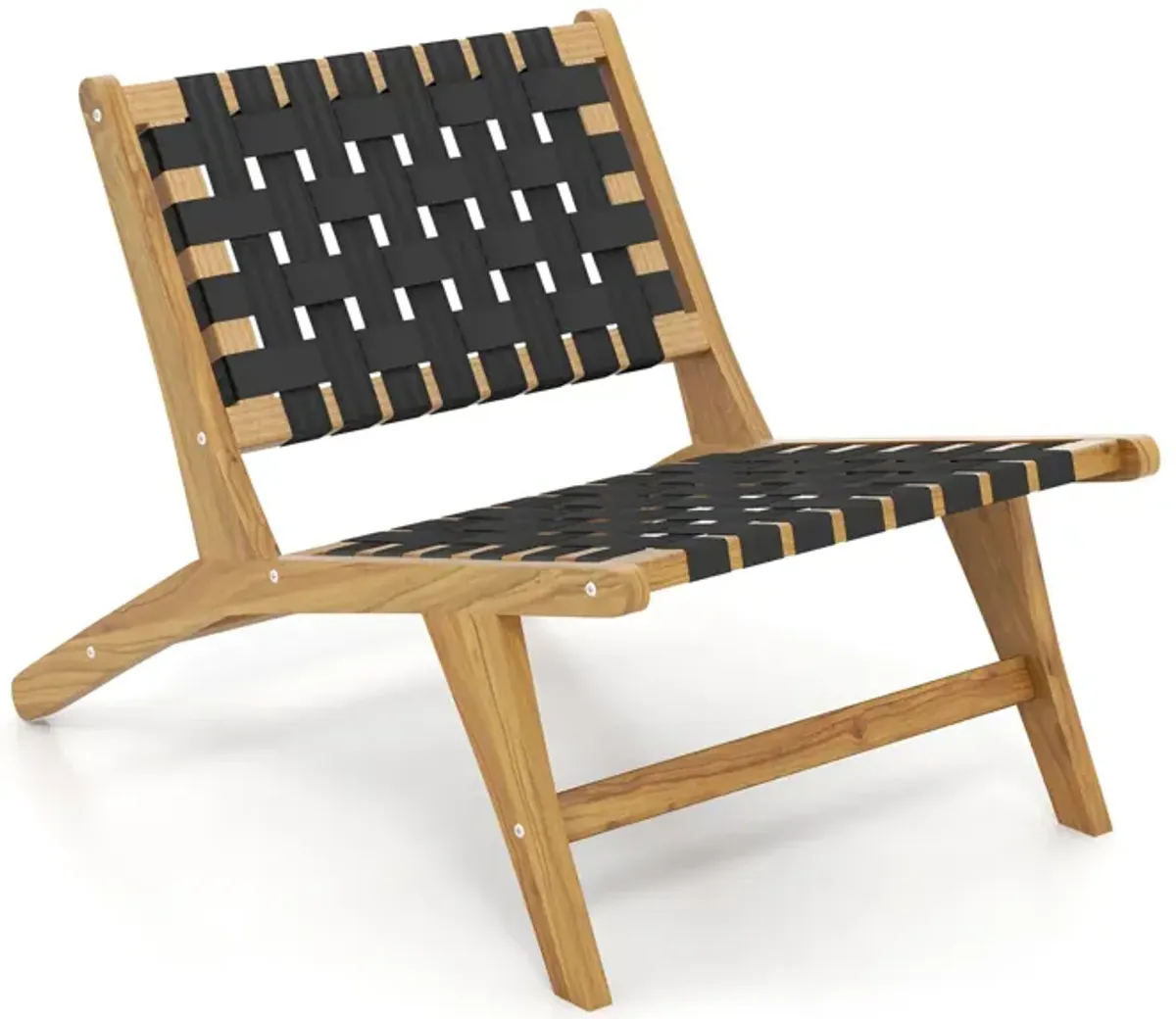 Indoor Patio Teak Wooden Chair with Woven Webbing Seat and Backrest