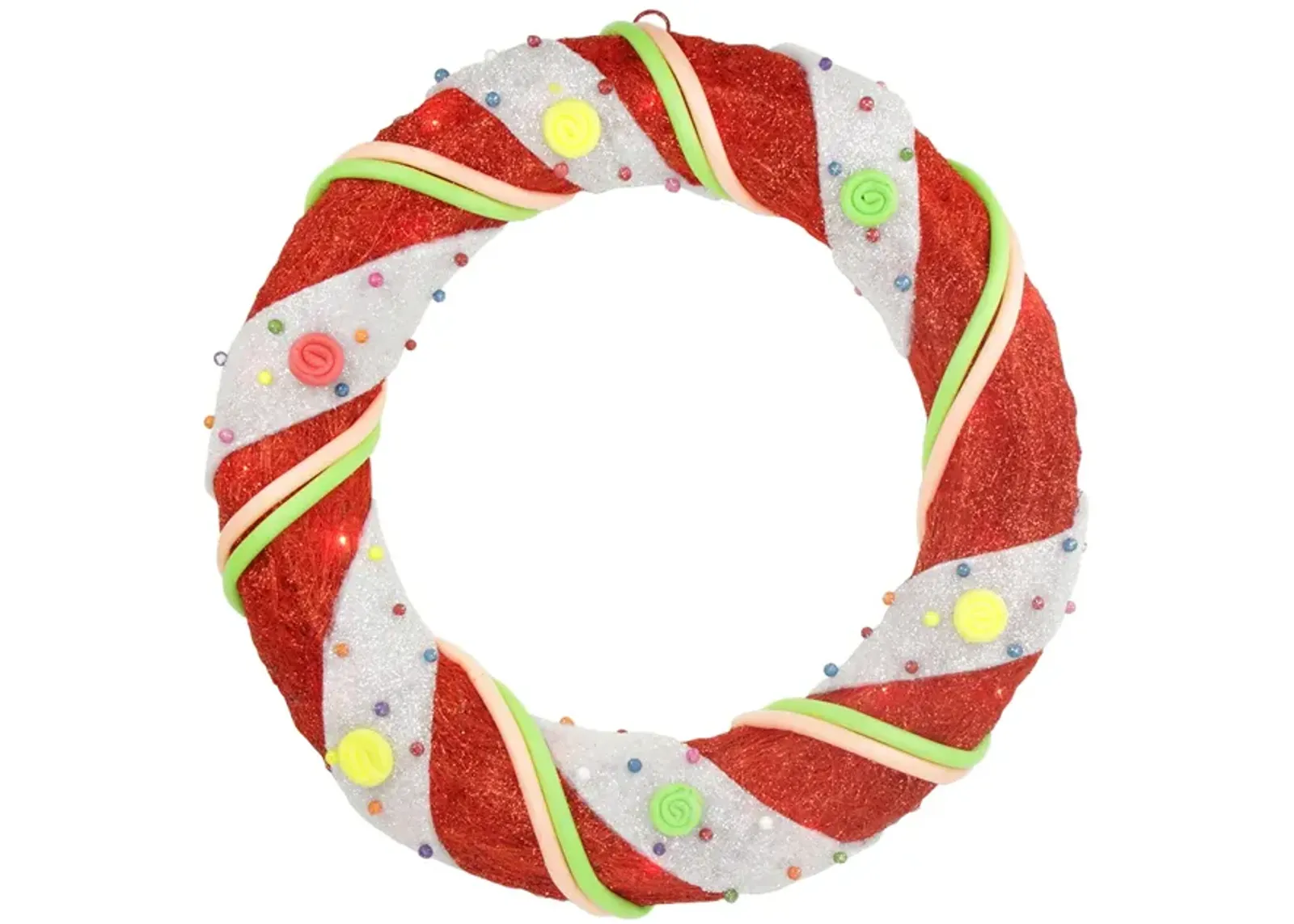 Pre-Lit Candy Cane Stripe Sisal Artificial Christmas Wreath - 18-Inch  Clear Lights