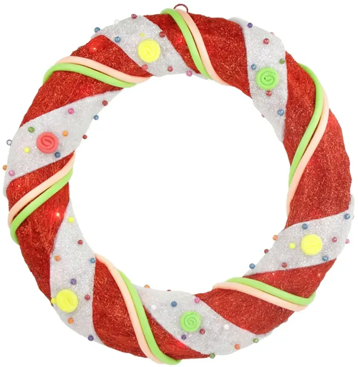 Pre-Lit Candy Cane Stripe Sisal Artificial Christmas Wreath - 18-Inch  Clear Lights