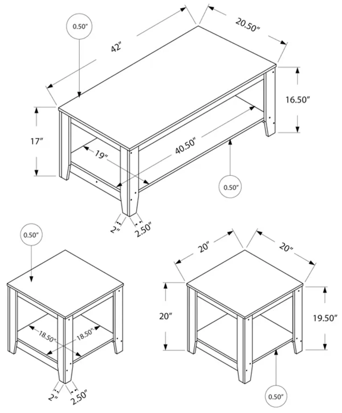 Monarch Specialties I 7882P Table Set, 3pcs Set, Coffee, End, Side, Accent, Living Room, Laminate, Walnut, Transitional