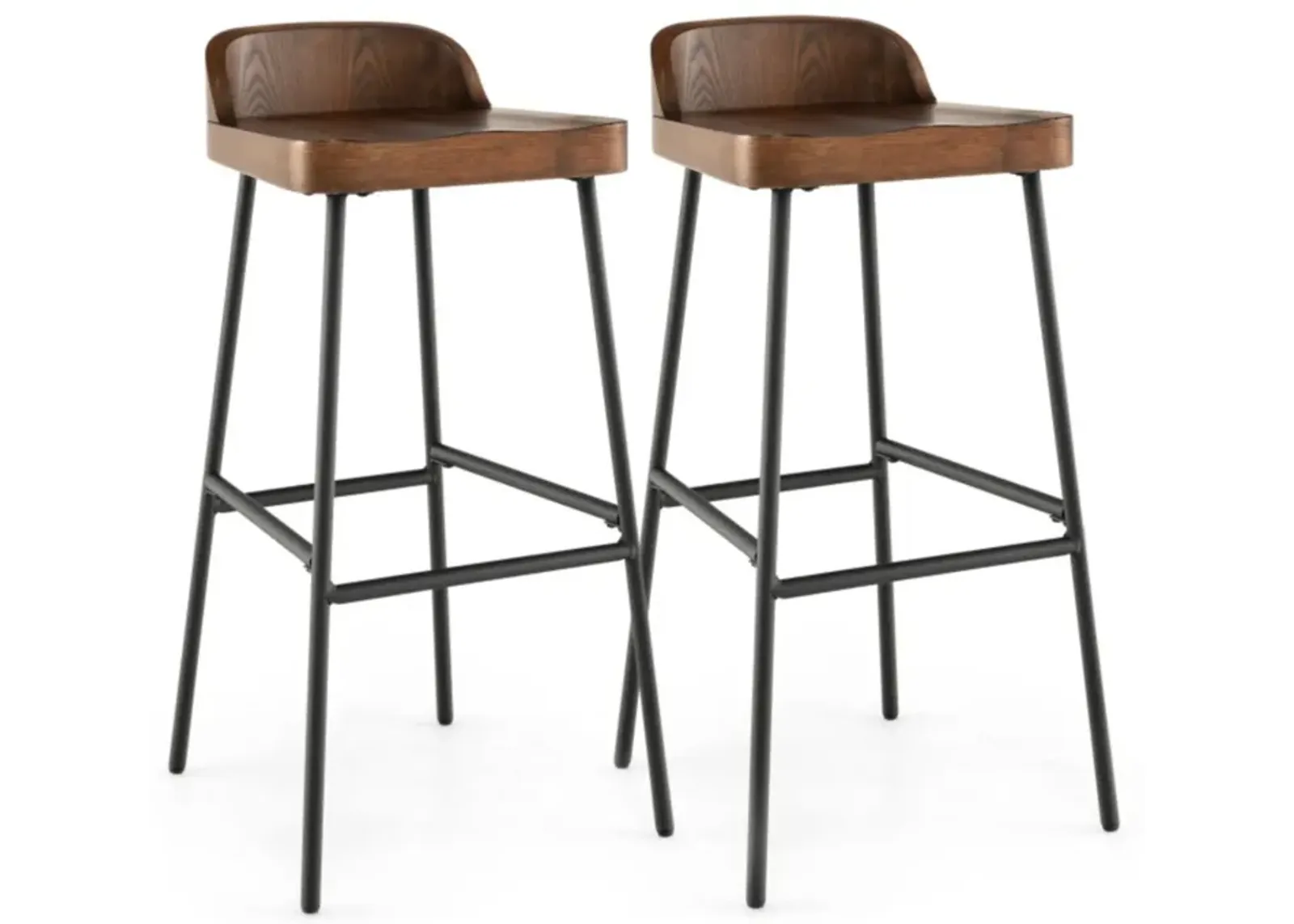 Hivvago Set of 1/2 29 Inch Industrial Bar Stools with Low Back and Footrests