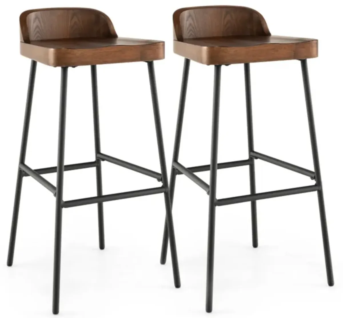 Hivvago Set of 1/2 29 Inch Industrial Bar Stools with Low Back and Footrests