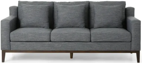 Noah Sofa, 3 Pillows, Gray Polyester Upholstery, Brown Wood Trim
