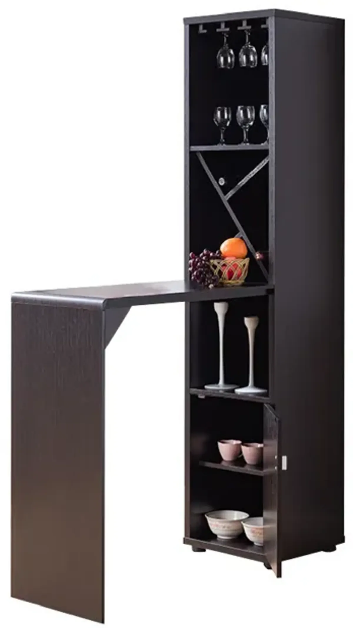 Wooden Wine Cabinet with Spacious Storage and Bar Table, Red Cocoa Brown-Benzara