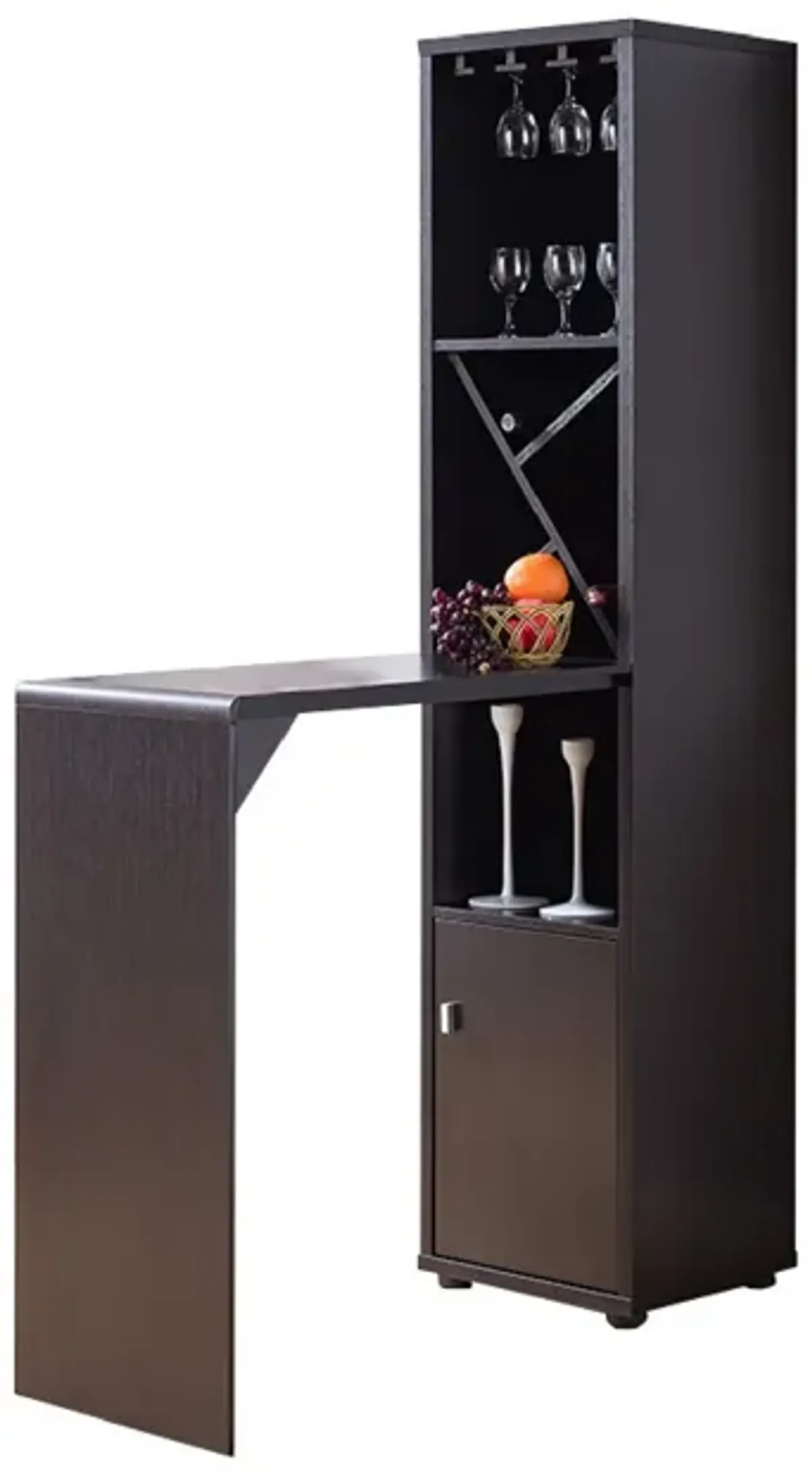 Wooden Wine Cabinet with Spacious Storage and Bar Table, Red Cocoa Brown-Benzara