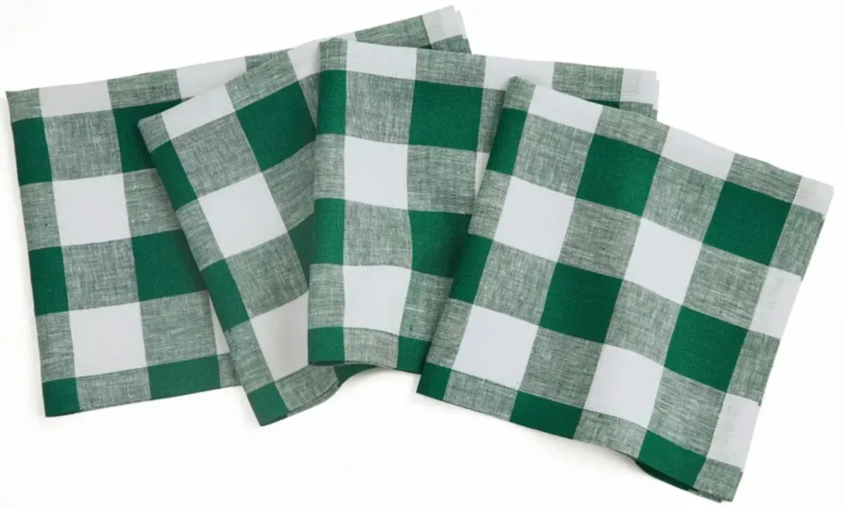 Solino Home 100% Pure Linen Dinner Napkins 20 x 20 Inch Set of 4 - Buffalo Check