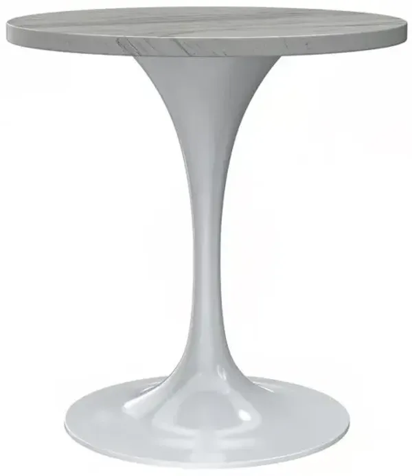 LeisureMod 27 Round Dining Table, White Base with Laminated White Marbleized Top