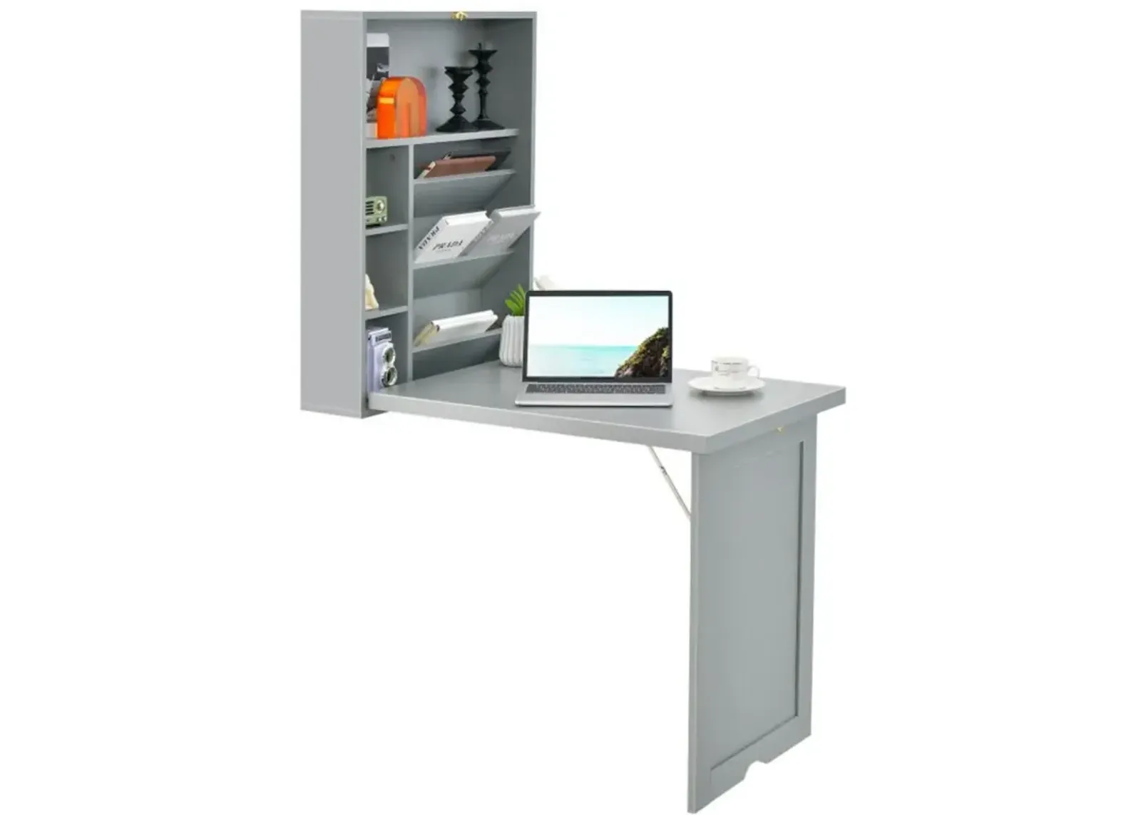 Wall-Mounted Fold-Out Convertible Floating Desk Space Saver