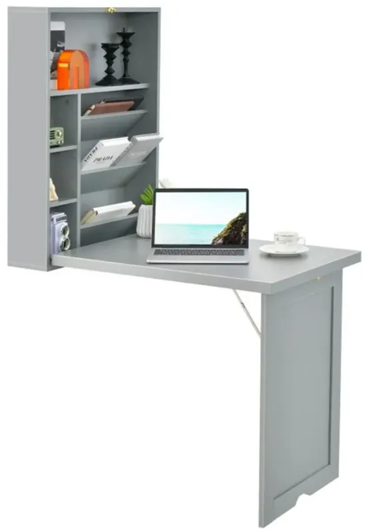 Wall-Mounted Fold-Out Convertible Floating Desk Space Saver