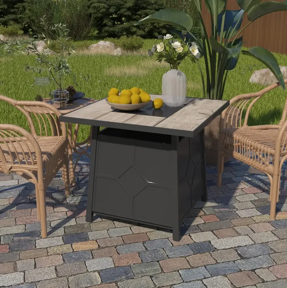 MONDAWE 28" Square Propane Fire Pit Table 40,000 BTU with Included Waterproof Cover, Gray