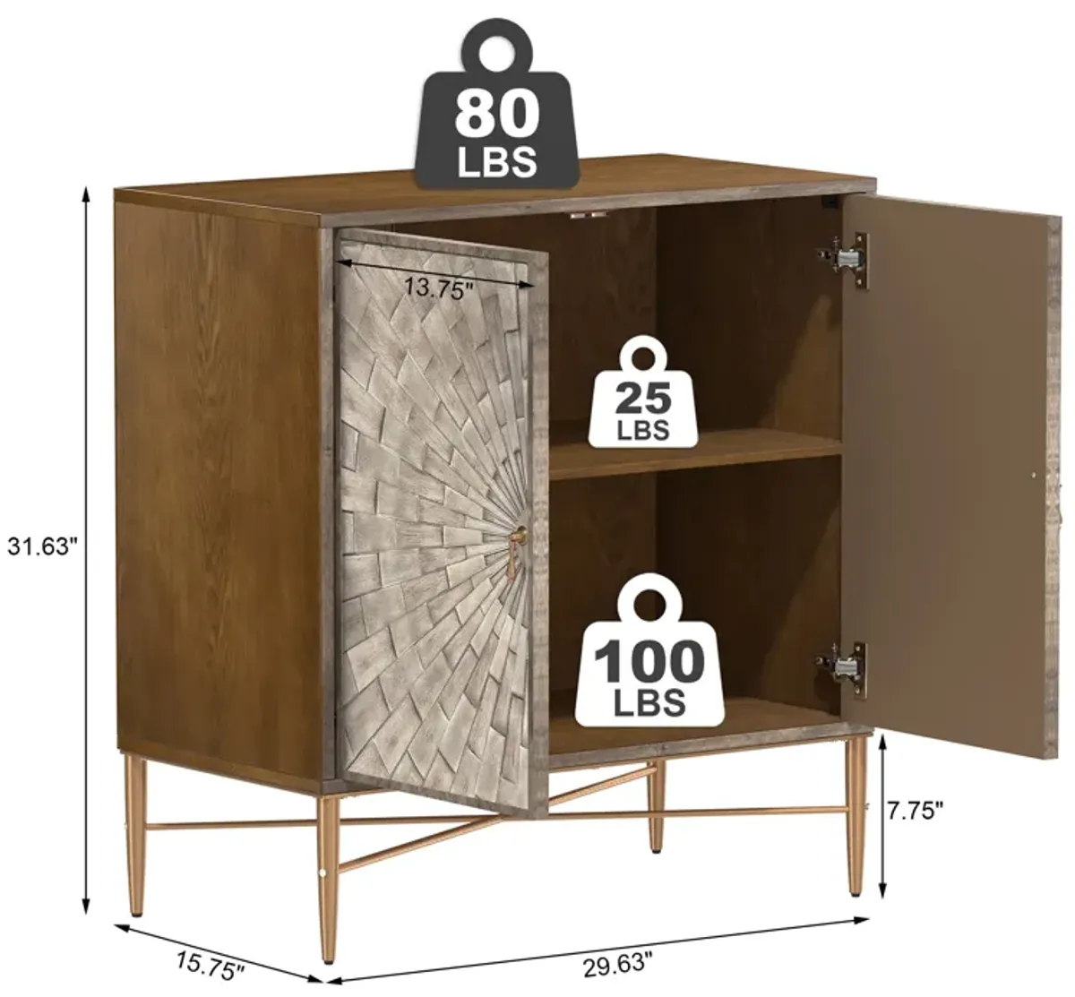 MONDAWE Kitchen Sideboard Buffet Table, Modern Sideboard Storage Cabinet with 2 Doors, Console Cupboard, Bookmatch Buffet for Living Room Entryway