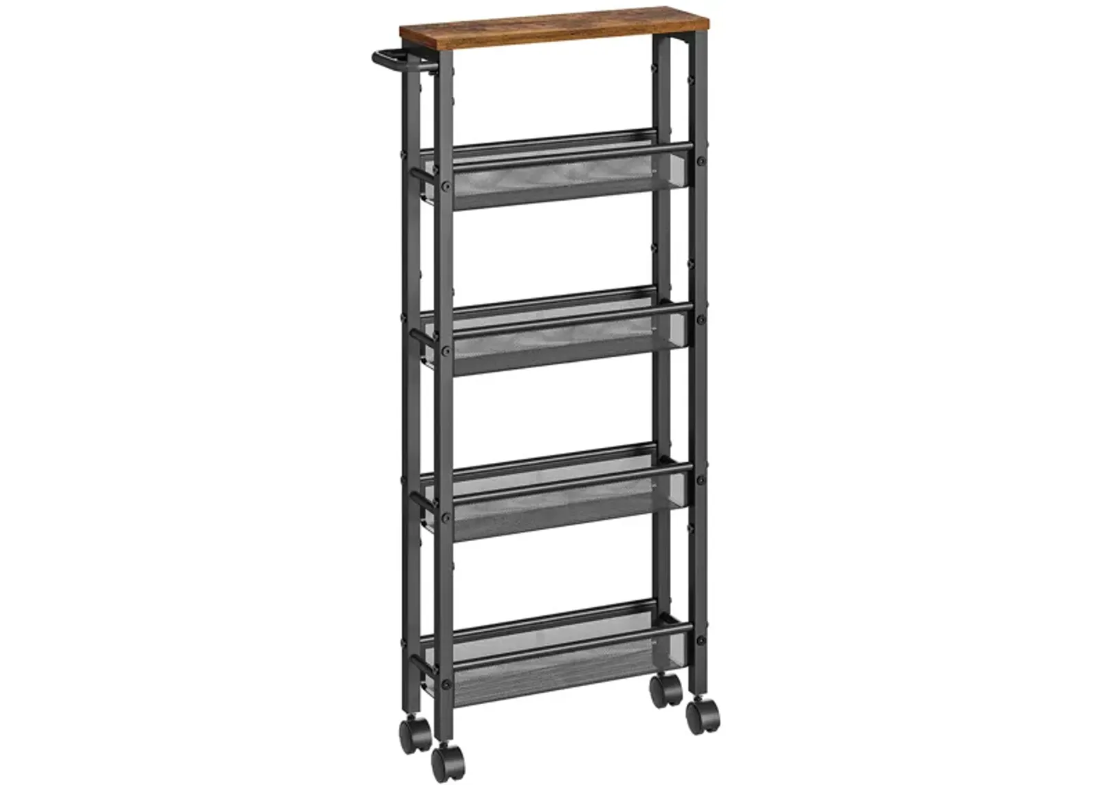 Rolling Utility Cart with Handle - Sturdy Metal Frame for Kitchen, Dining Room, and Home Office