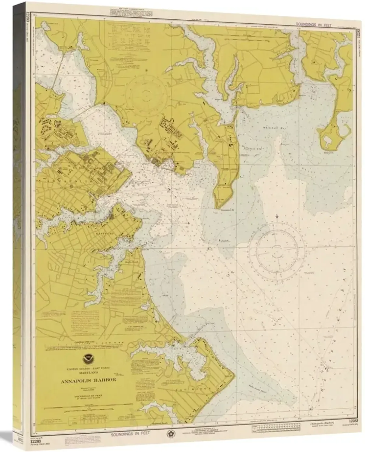Nautical Chart - Annapolis Harbor ca. 1975 - Sepia Tinted-Canvas Art-23.7x30
