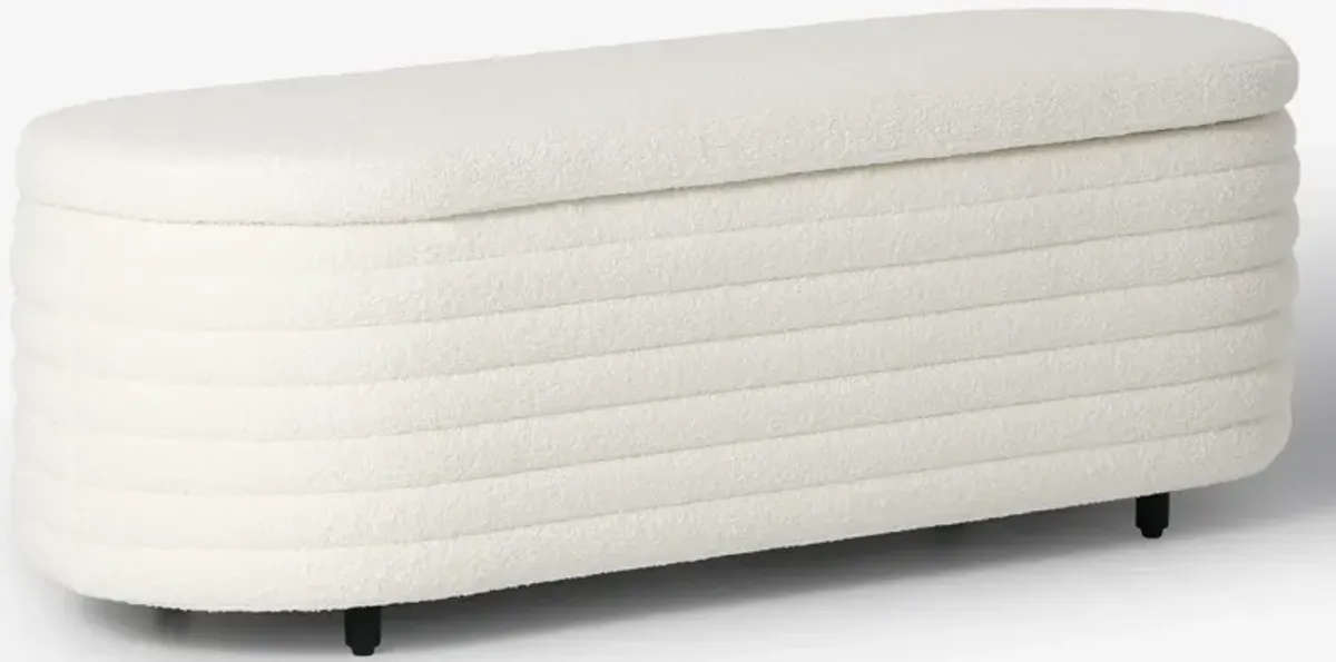 WestinTrends 54" Wide Mid-Century Modern Upholstered Teddy Sherpa Tufted Oval Storage Ottoman Bench