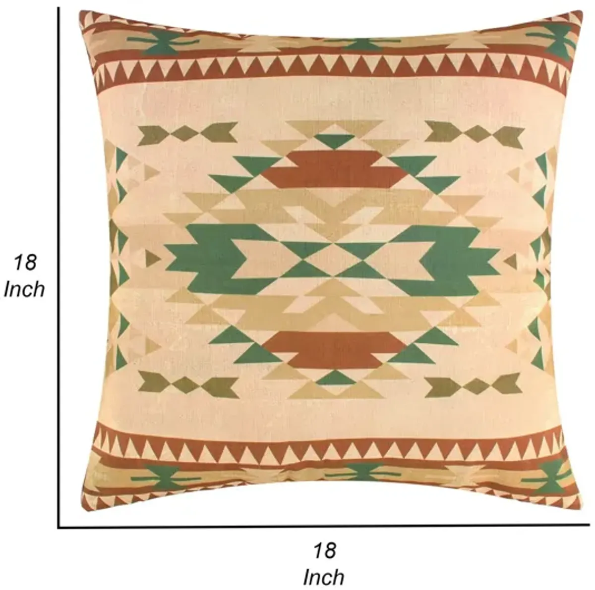 Kip 18 Inch Throw Pillow, Geometric Southwest Motifs, Natural Brown Finish - Benzara