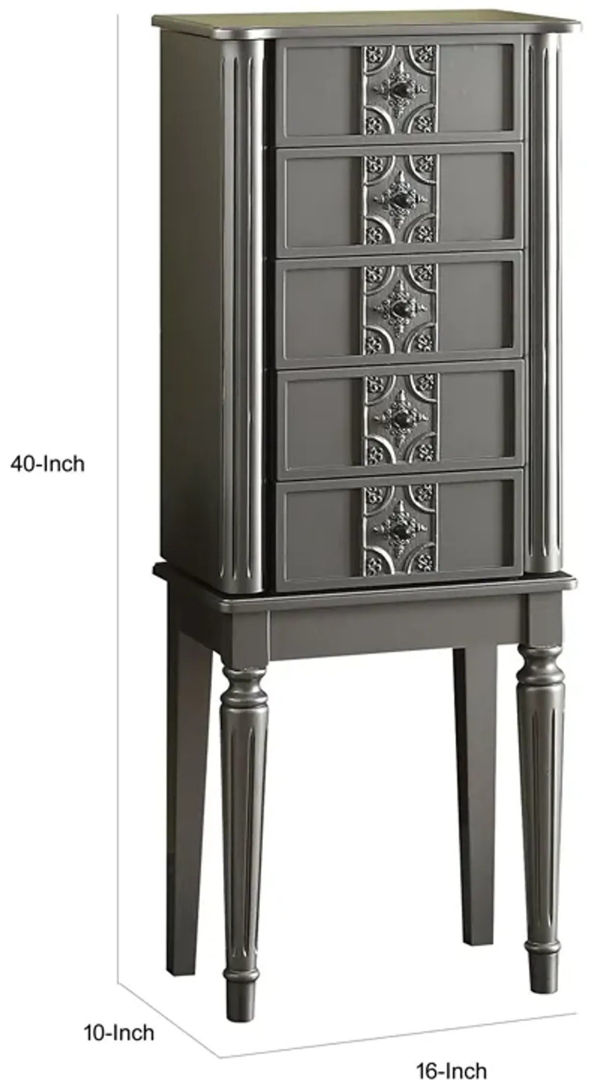 Wood Jewelry Armoire With 5 Drawers in Silver-Benzara