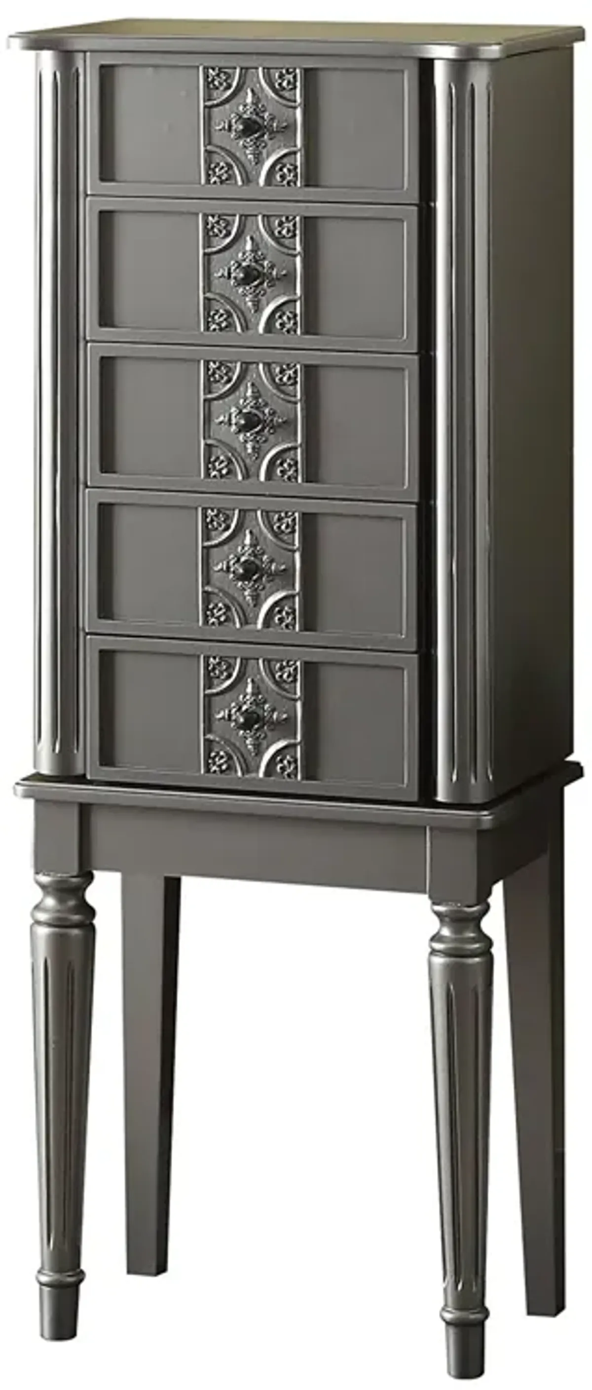 Wood Jewelry Armoire With 5 Drawers in Silver-Benzara