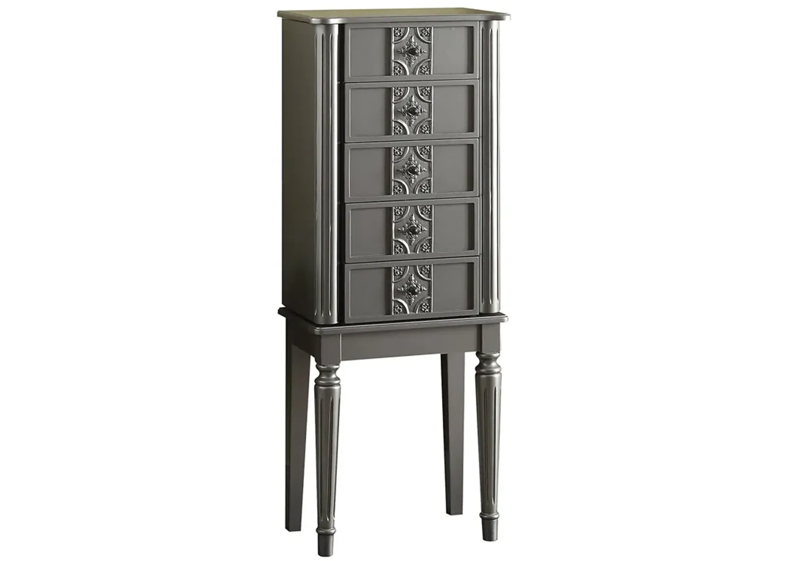 Wood Jewelry Armoire With 5 Drawers in Silver-Benzara