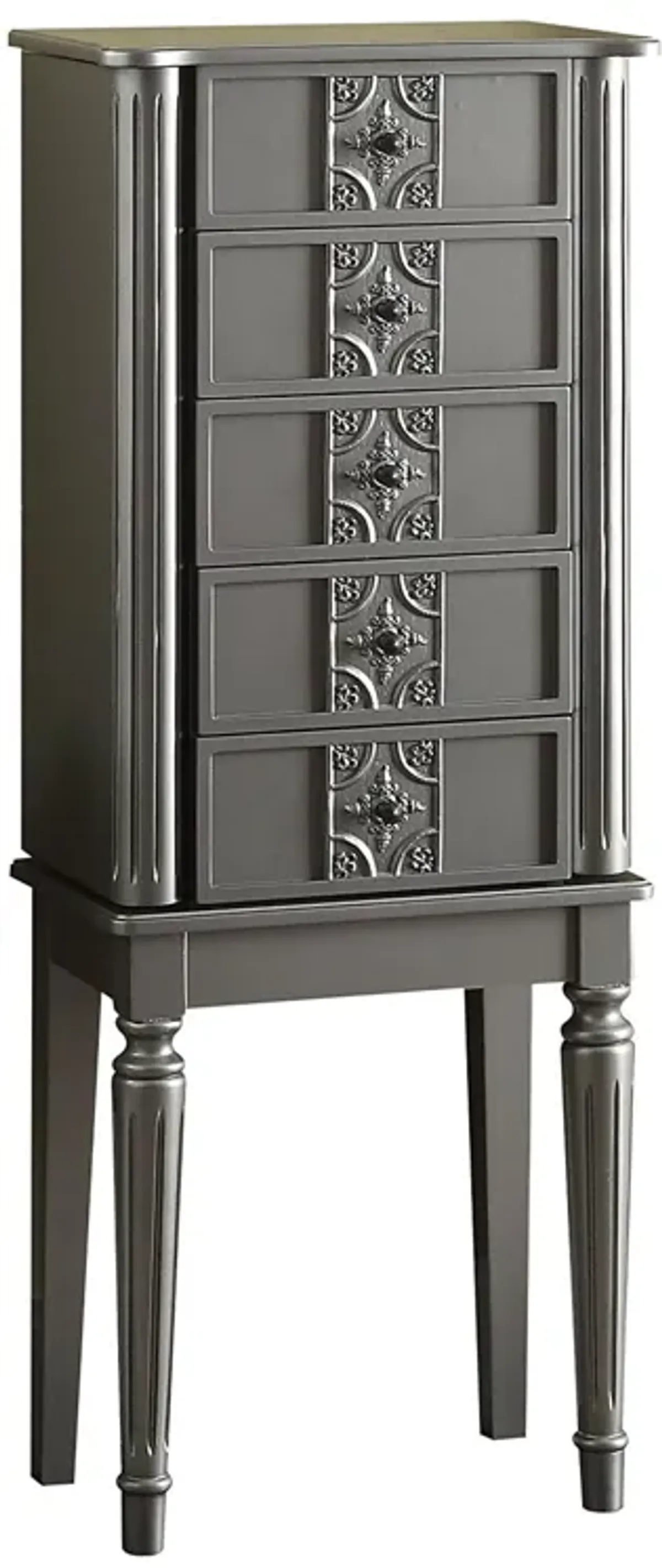 Wood Jewelry Armoire With 5 Drawers in Silver-Benzara