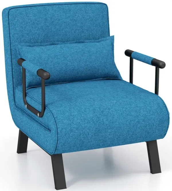 Convertible Folding Sleeper Lounge Chair with 6 Positions and Plush Pillow