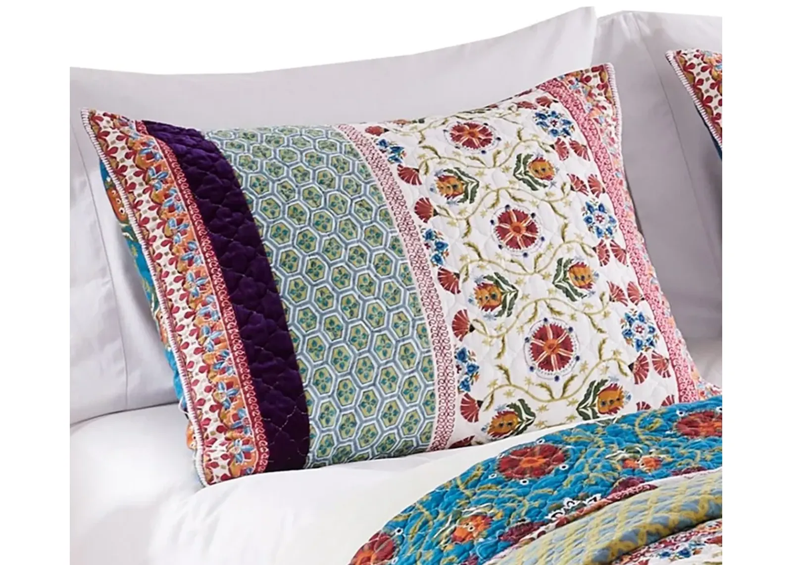 36 Inch Quilted King Pillow Sham, Cotton Fill, Medallion Print, Multicolor - Benzara