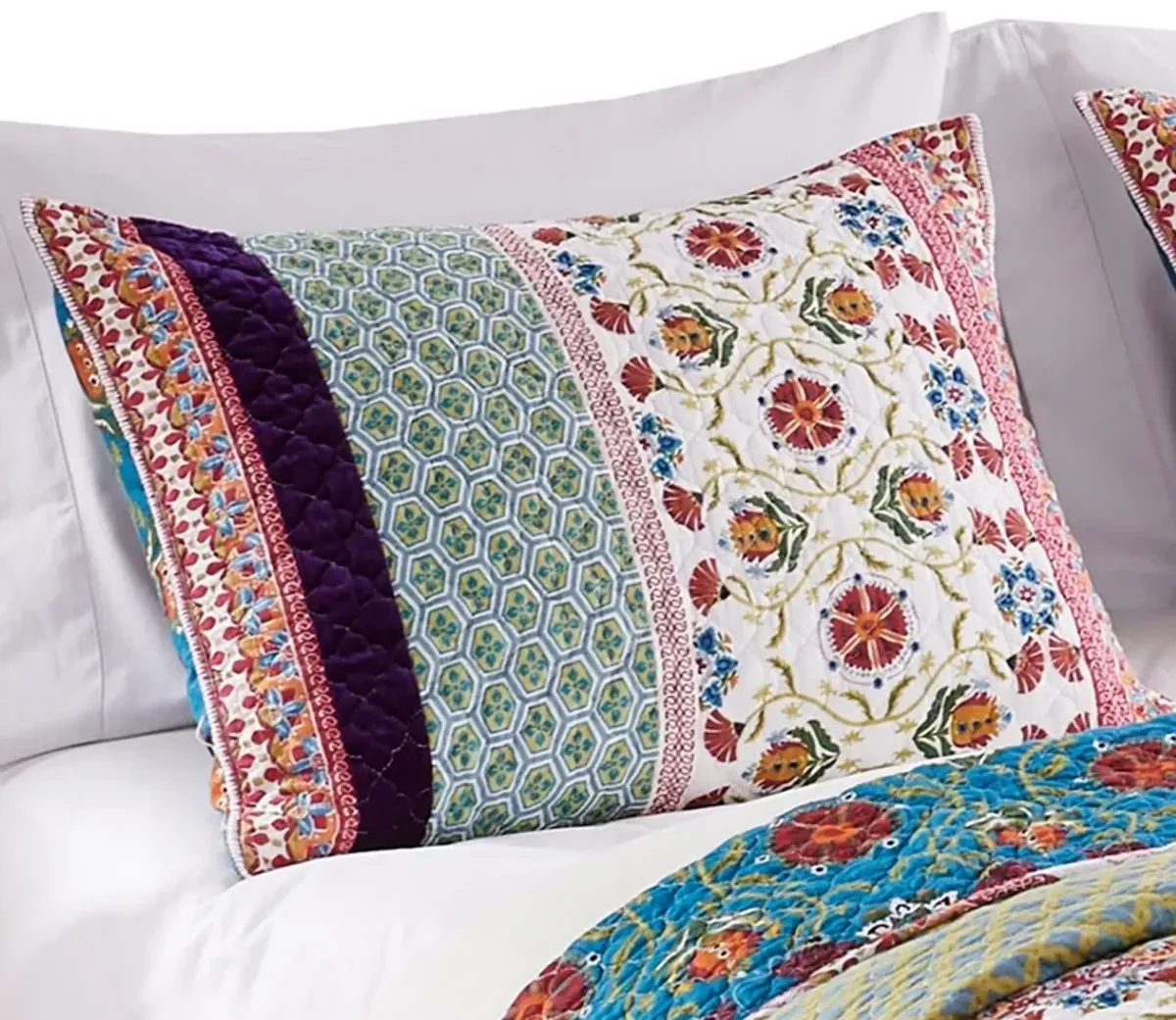 36 Inch Quilted King Pillow Sham, Cotton Fill, Medallion Print, Multicolor - Benzara