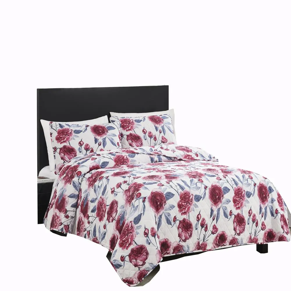 RT Designers Collection Melrose Rose 3-Pieces Elegant Stitched Quilt Set OB King Multicolor