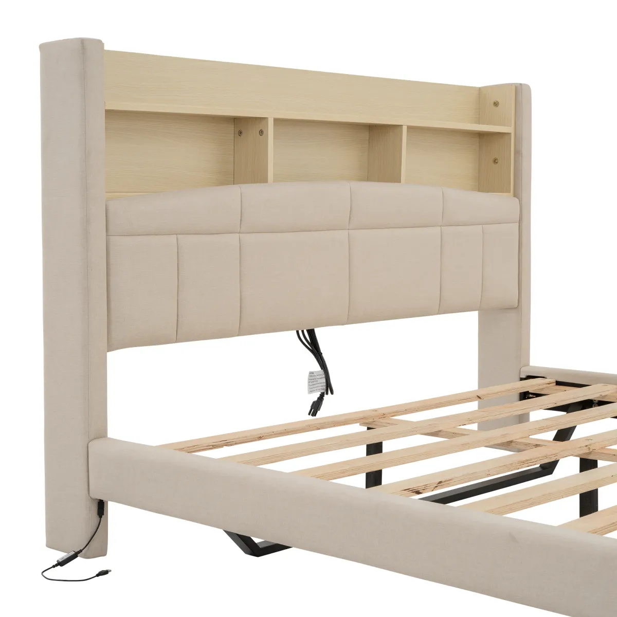 Merax Upholstered Floating Bed with LED and Storage Headboard