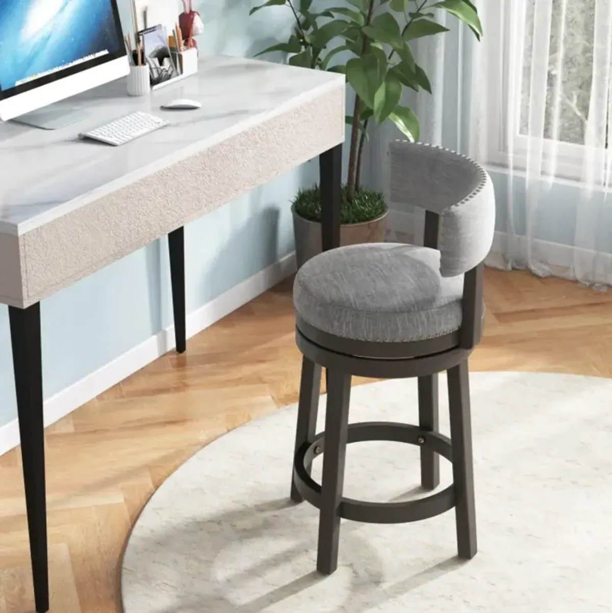 Hivvago 27/31 Inch Swivel Bar Stool with Upholstered Back Seat and Footrest