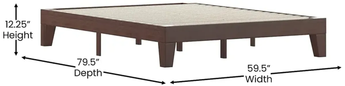 Flash Furniture Evelyn Wooden Platform Bed - Walnut Finish - Queen - Wooden Slat Support - No Box Spring Required - Easy Assembly