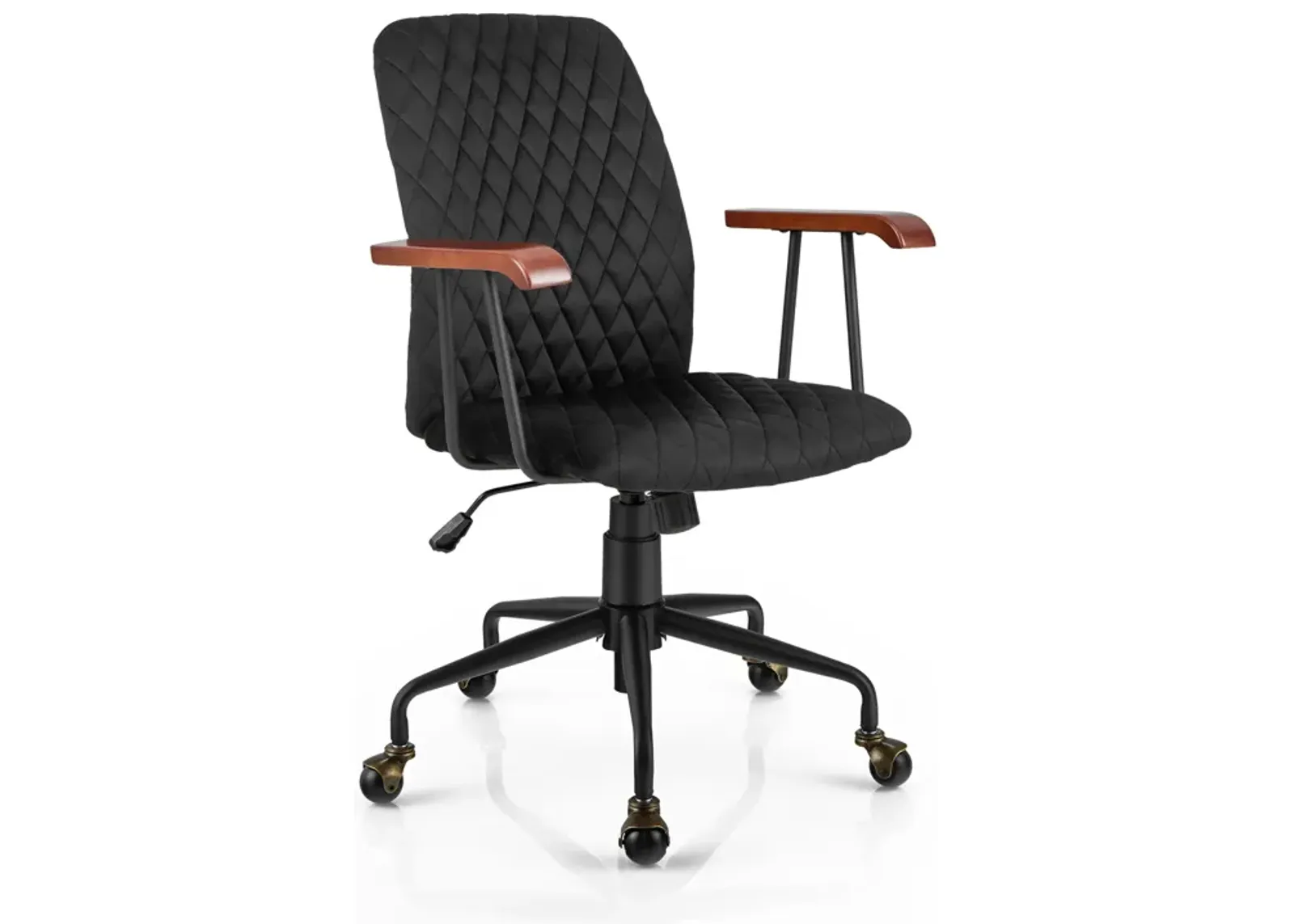 Velvet Home Office Chair with Wooden Armrest