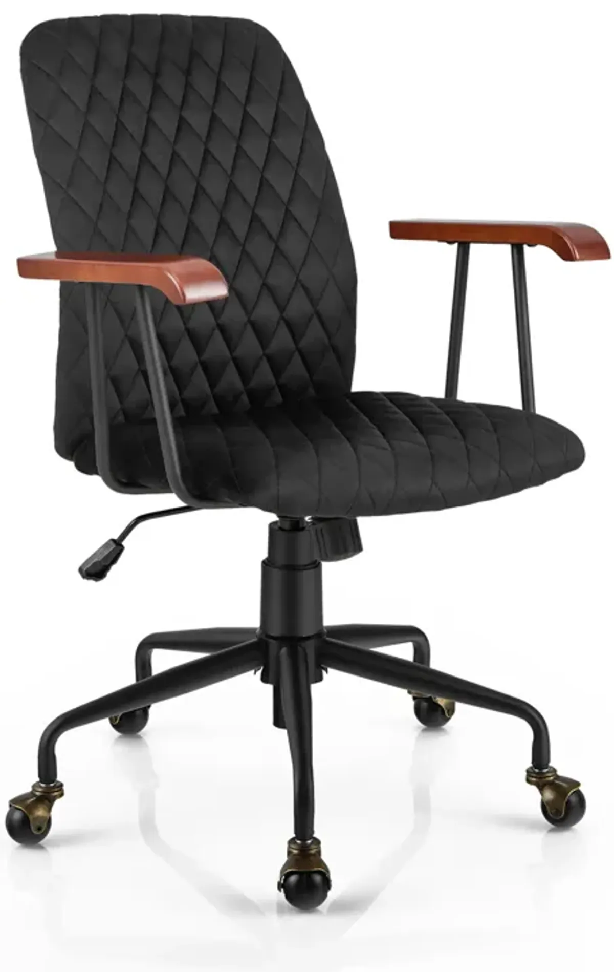 Velvet Home Office Chair with Wooden Armrest