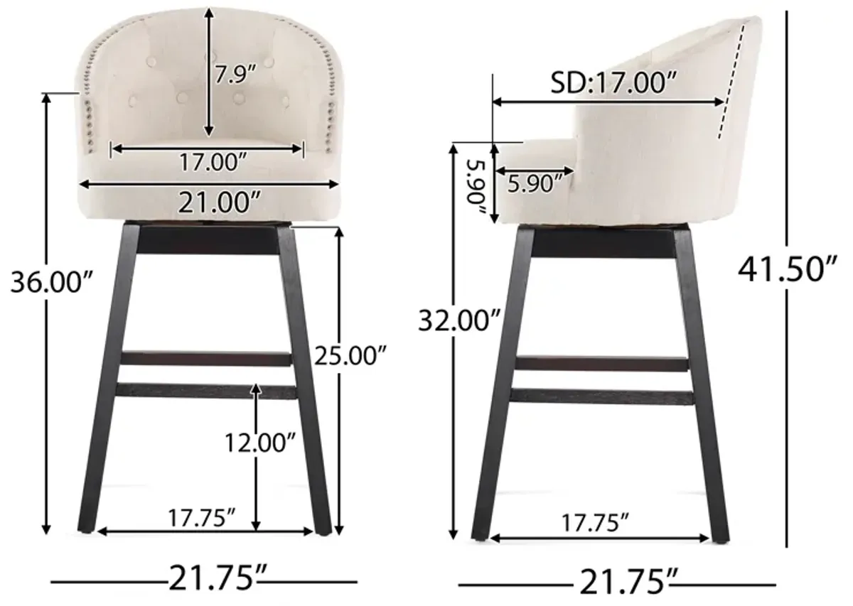 Christopher Knight Home Ogden Swivel Bar Stools with Button Tufting and Nailhead Accents (Set of 2)